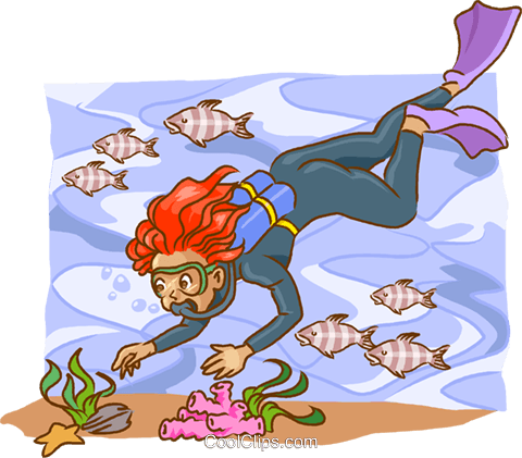 Scuba Diver With Fish Royalty Free Vector Clip Art - Clip Art (480x421), Png Download