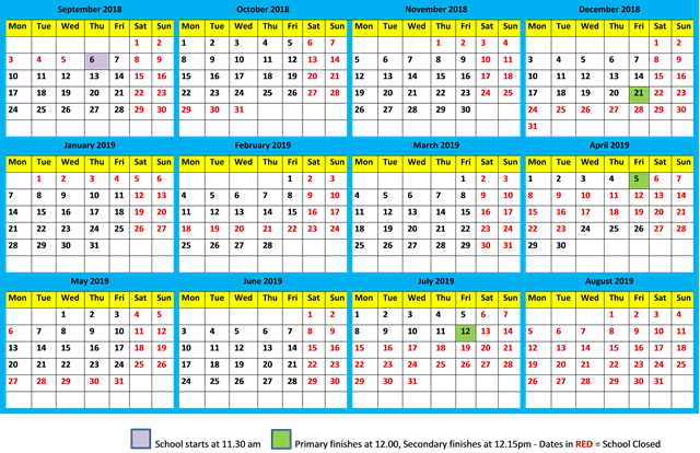 Maharishi School Calendar 2018-2019 - Academic Calendar 2018 2019 (640x414), Png Download