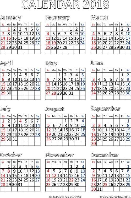 Usa 2018 Calendar Pdf - Calendario 2019 Para Imprimir (500x755), Png Download