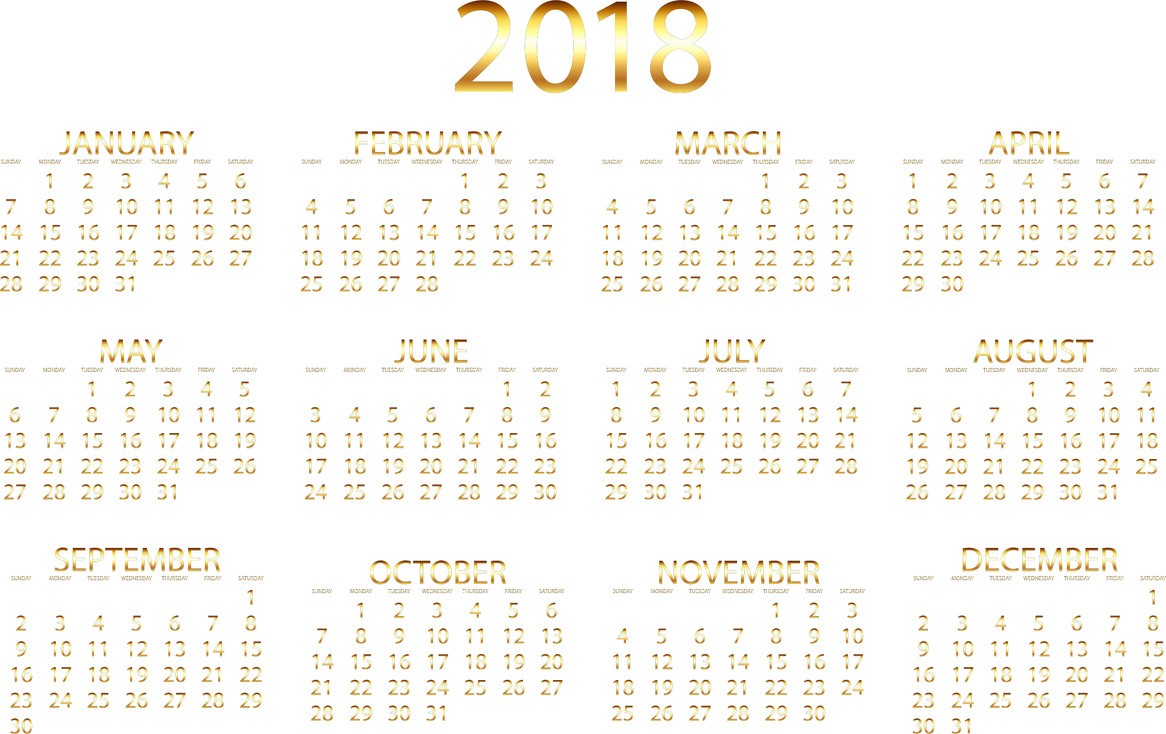 Image Download Gold No Background Big Image Png - Calendar 2018 Transparent Background (2294x1444), Png Download