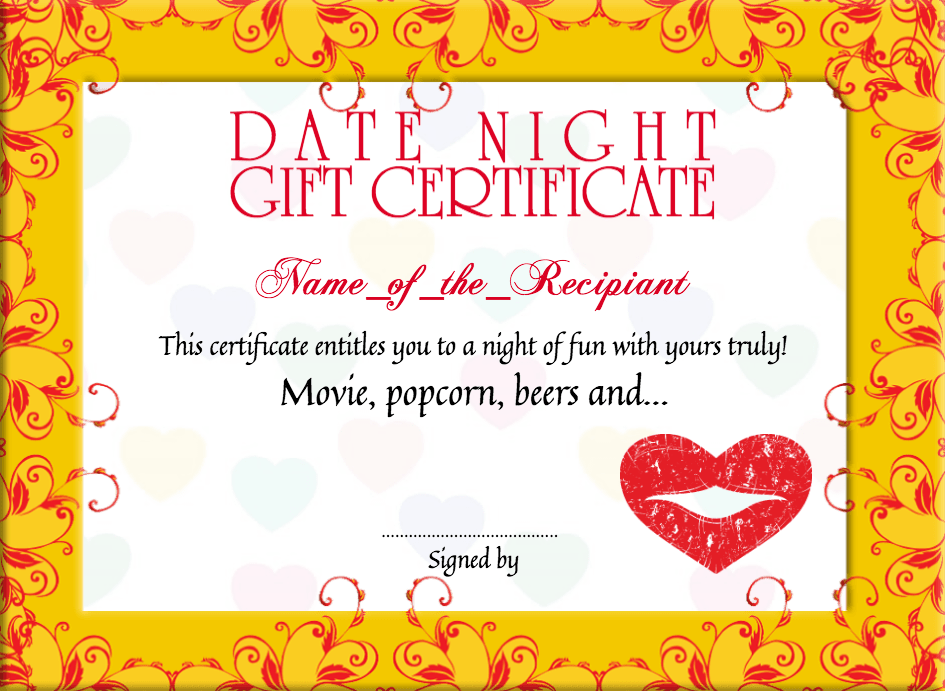 Date Night Gift Certificate - Email (945x691), Png Download