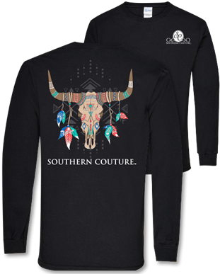 Southern Couture Tribal Skull Ls (350x391), Png Download