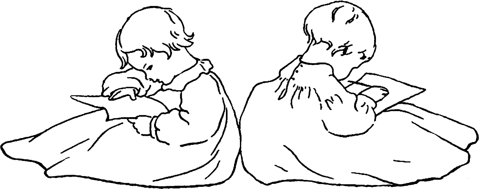 Digital Children Reading Books Downloads - Line Art (1600x656), Png Download