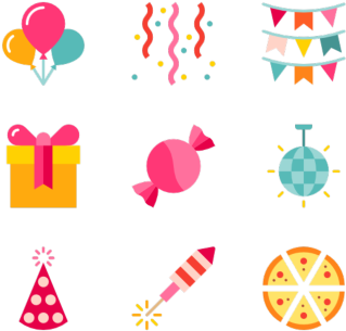 Kit De Festa De Aniversário - Party Icons Png (360x338), Png Download