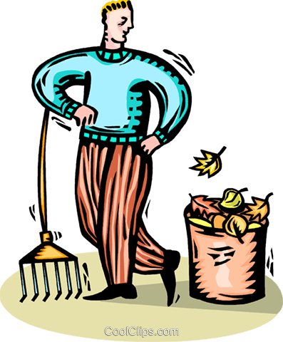 Man Raking Leaves Royalty Free Vector Clip Art Illustration - Clip Art (397x480), Png Download