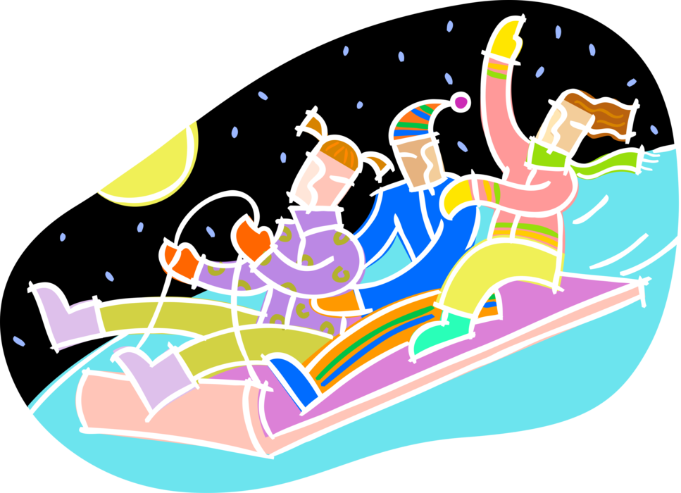 Vector Illustration Of Family Enjoy Winter Sledding - Bobsleigh (967x700), Png Download