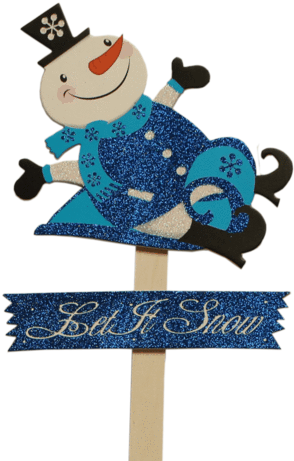 Christmas Snowman With Sled "let It Snow" Pick - Cartoon (800x533), Png Download