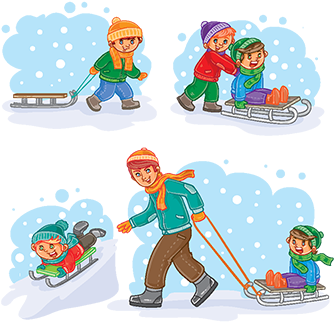 Set Winter Icons With Little Children, Winter, Snow, - Pequeño Vector De Los Niños (360x360), Png Download
