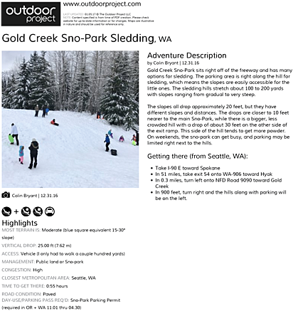 Gold Creek Sno-park Sledding Field Guide - Trail (464x600), Png Download