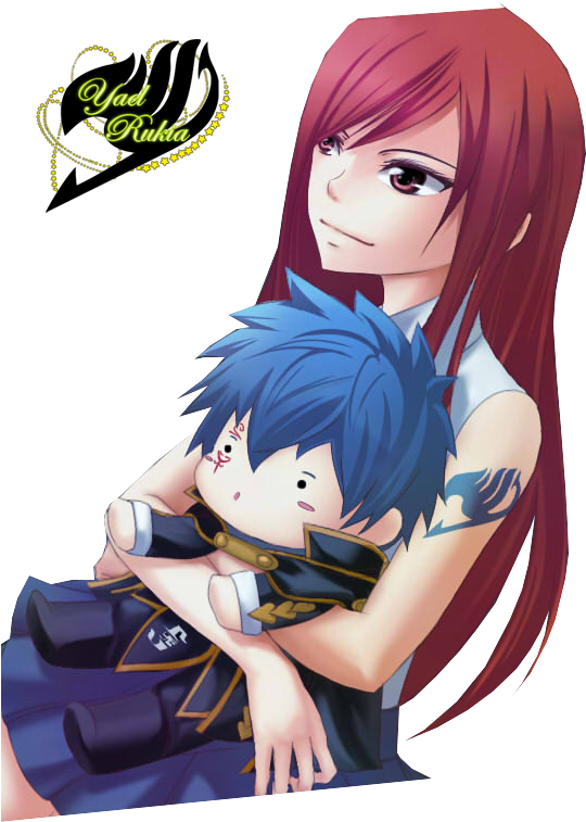 Render Erza Y Jellal Chibi By Yaelrukia-d5qoqbr - Grey's Family Fairy Tail (610x760), Png Download