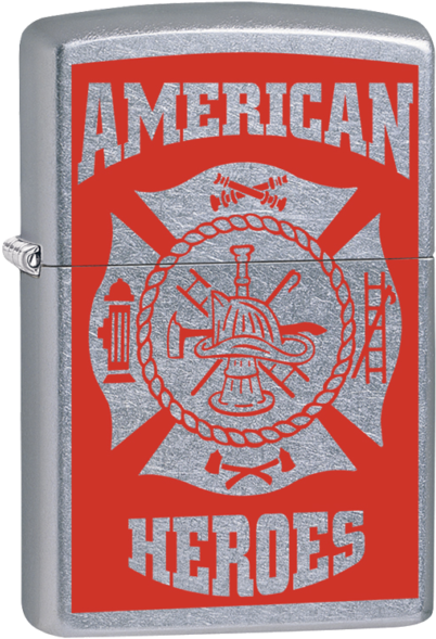 American Hero Firefighter Emblem Red On Chrome Zippo (423x600), Png Download