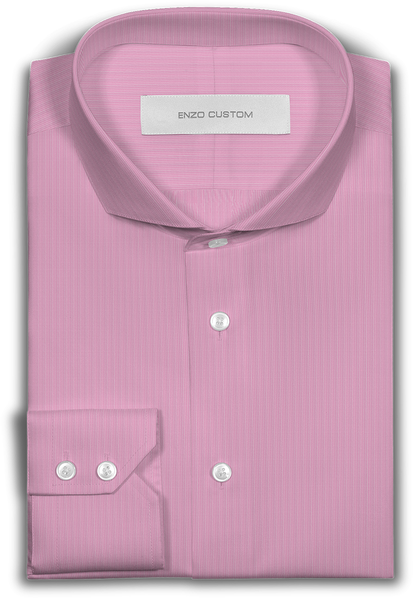 Pink/white Mini Striped Dress Shirt - Button (933x1586), Png Download