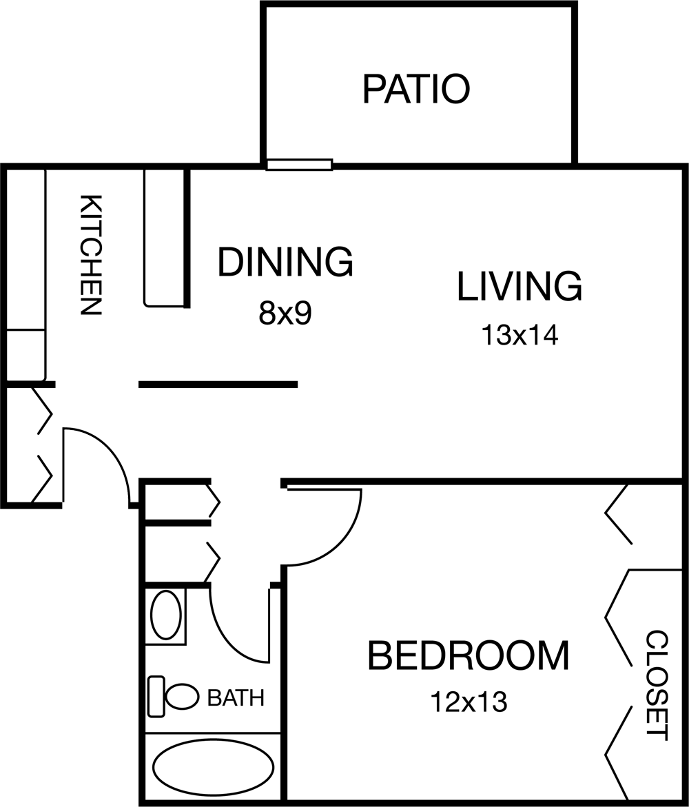 1 Bed / 1 Bath / 700 Sq Ft - Square Foot (1000x1171), Png Download