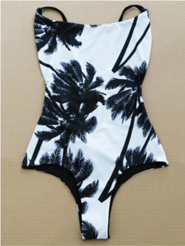 Cami Coconut Palm Print One Piece Swimwear White And - White And Black Print Swimsuit (500x500), Png Download