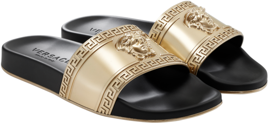 Versace Greek Key Medusa Slides - Versace Medusa Head Beach Slide (730x1024), Png Download