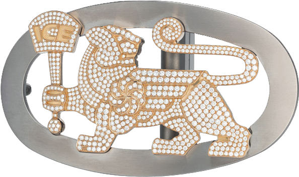 Icelink 18k Gold & Stainless Steel Iced Out Lioness - Belt Buckle (687x440), Png Download