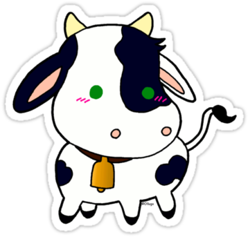 "cute Baby Cow" Stickers By Olluga - Vacas Chibi (375x360), Png Download