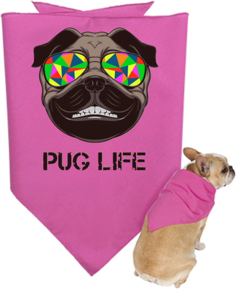 Pug Life - Cool Pug With Psychedelic Sunglasses Large Tote Bag, (1024x1024), Png Download