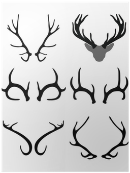 Black Silhouettes Of Horns Of Deer , Vector Poster - Cuernos De Ciervo (400x400), Png Download