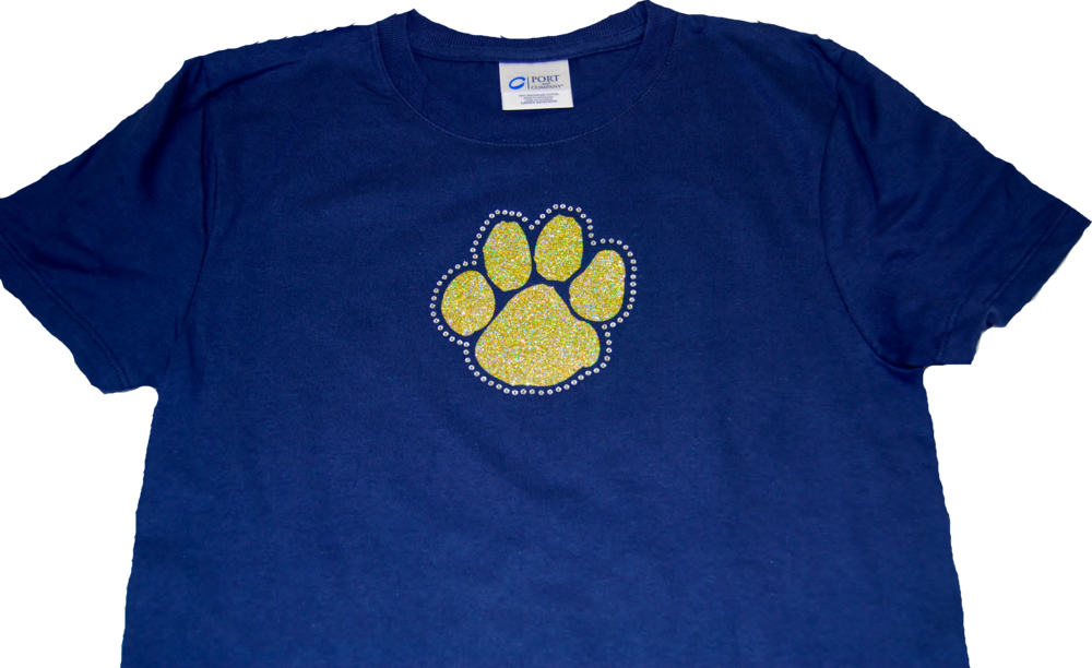 Ladies T-shirt With Gold Glitter & Rhinestone Paw Embellishment (1000x612), Png Download