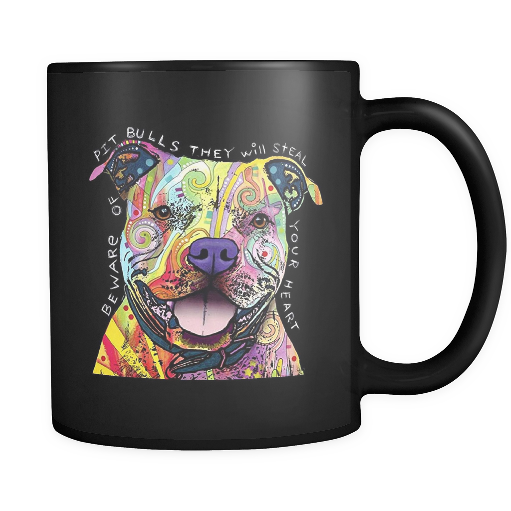 Dean Russo Dog Pit Bulls Steal 11oz Black Mug - Tree-free Greetings 81201 29cm X 29cm Beware Heart (1024x1024), Png Download