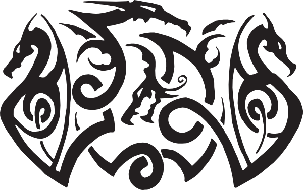 Dragon Art - Tribal Vector (600x377), Png Download