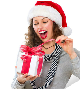 Beautiful Young Woman Opening Christmas Gift Box - Chica Con Regalo De Navidad (400x400), Png Download