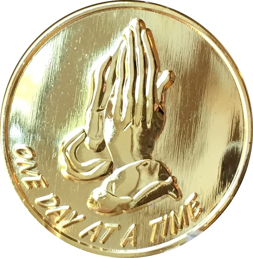 Praying Hands Gold Tone One Day At A Time Medallion - Praying Hands One Day At A Time Gold Tone Medallion (848x862), Png Download