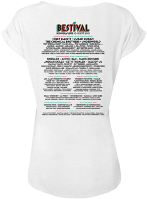 Bestival 2015 White Ladies Rolled Sleeve T-shirt - Active Shirt (365x479), Png Download