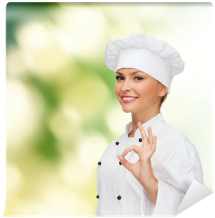 Smiling Female Chef Showing Ok Hand Sign Wall Mural - Chef (400x400), Png Download