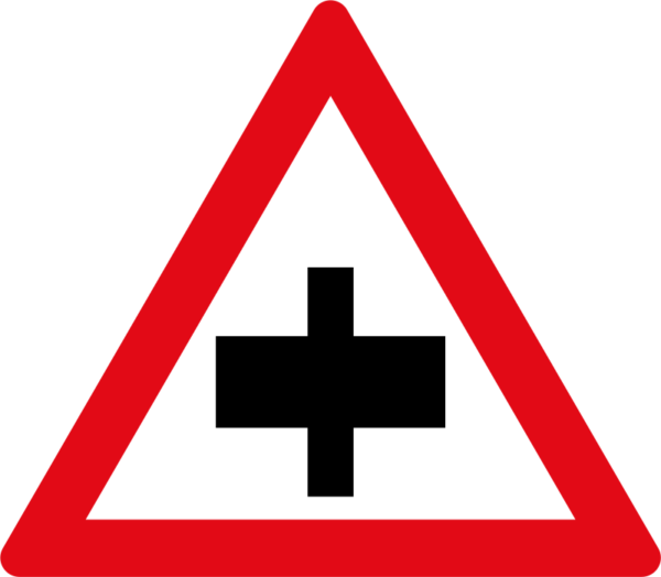Secondary Crossroad Sign - Traffic Control Stop Ahead Sign (600x524), Png Download