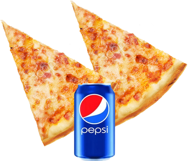 2 Large Cheese Slices - 2 Pizza Slice And Soda (650x559), Png Download