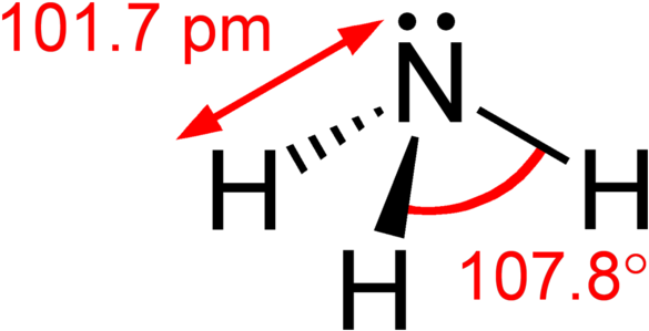 Ammonia Dimensions From Greenwood&earnshaw 2d - Structural Formula Of Nh3 (640x354), Png Download