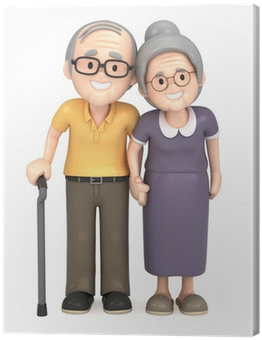 3d Render Of A Happy Old Couple Canvas Print • Pixers® - Grandmother And Grandfather Drawing (400x400), Png Download