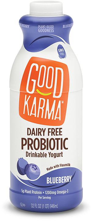 Made With 5 Grams Of Plant-based Protein And 7 Live - Good Karma Dairy Free Probiotic, Good Greens (301x720), Png Download