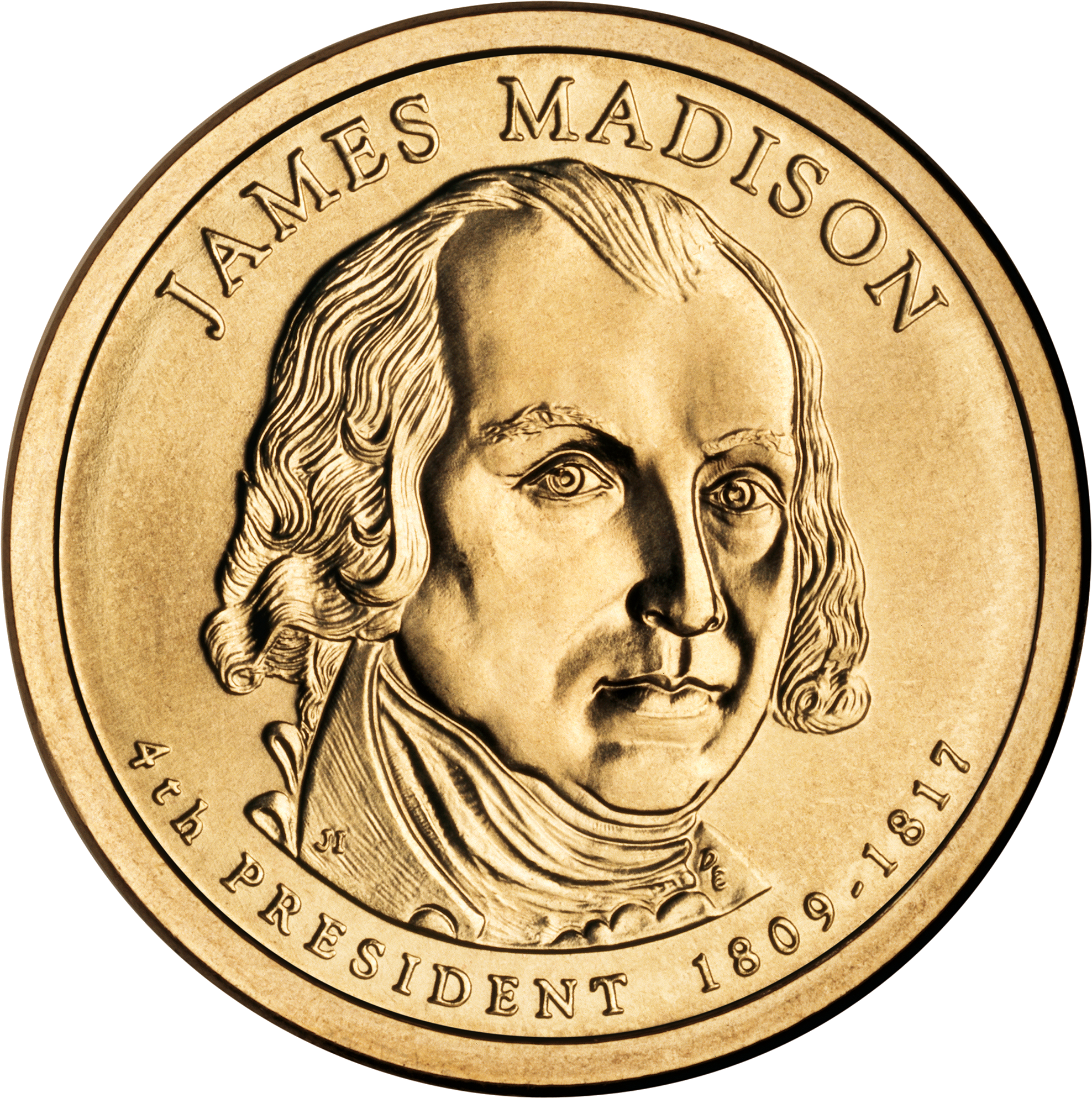 James Madison Presidential $1 Coin Obverse - James Madison Dollar Coin (2000x2000), Png Download