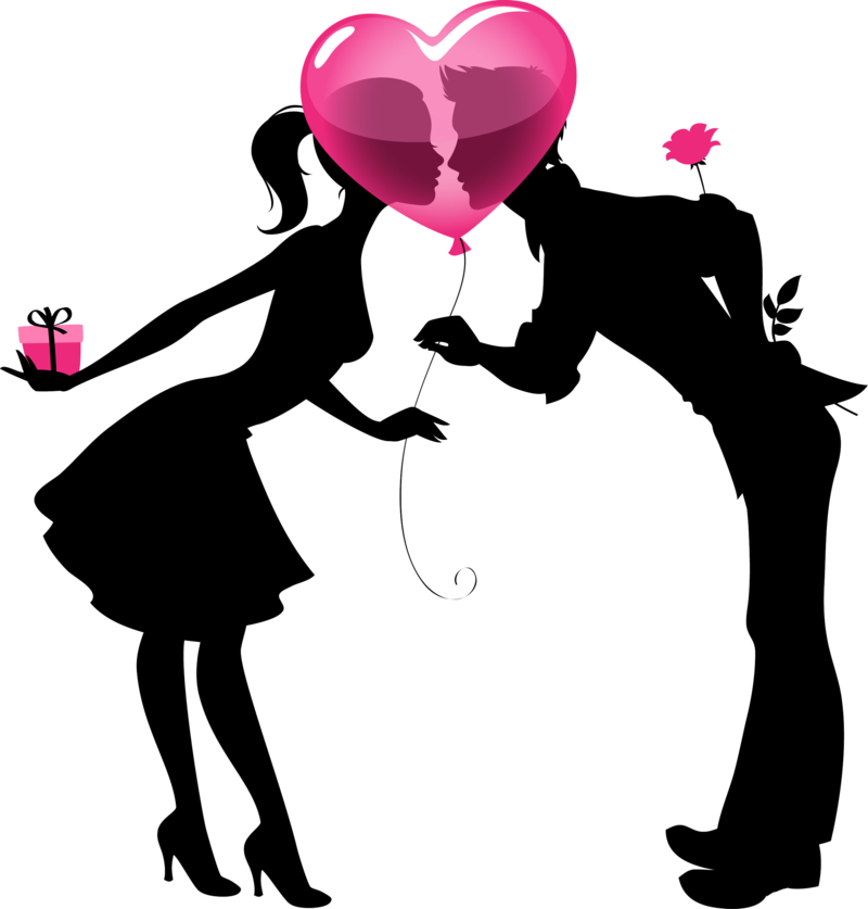 Couple Silhouette, Silhouette Painting, Heart Balloons, - Casal Dia Dos Namorados Png (800x837), Png Download