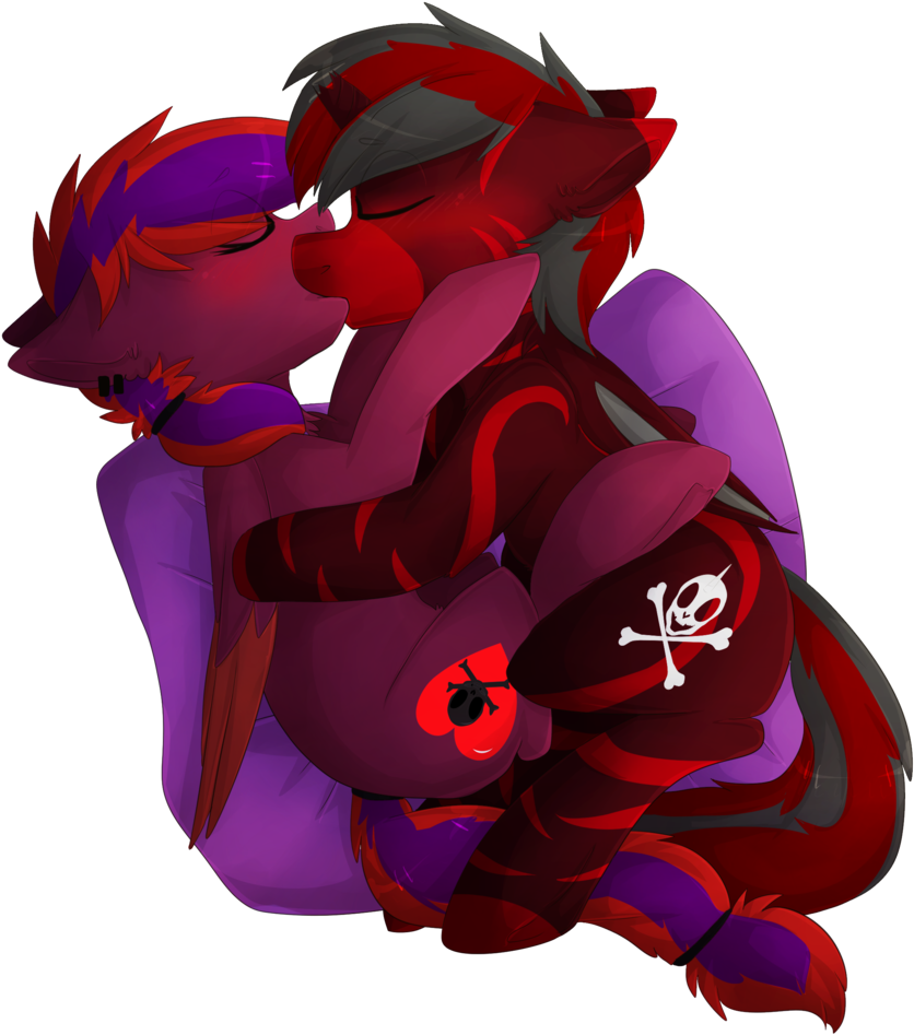 Oddends, Broken Horn, Couple, Kissing, Oc, Oc Only, - Illustration (942x1024), Png Download