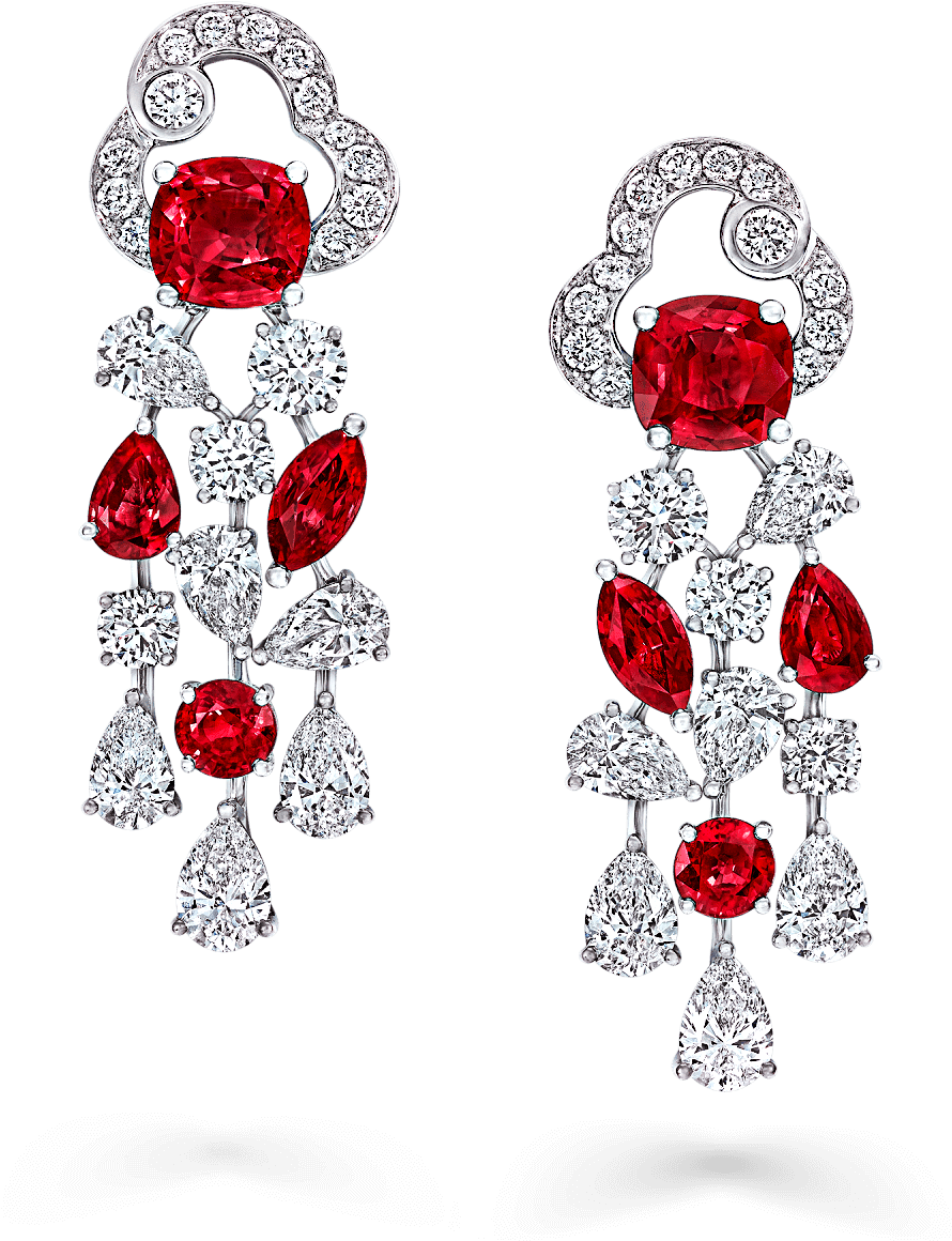 A Pair Of Graff Rubies And Diamonds Nuage Earrings - Ruby Diamond Emerald Graff (2000x2000), Png Download