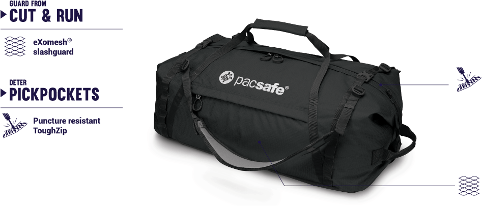 Duffelsafe At80 Anti-theft Adventure Duffel - Pacsafe Duffelsafe At80 Anti Theft Adventure Duffel (1140x487), Png Download