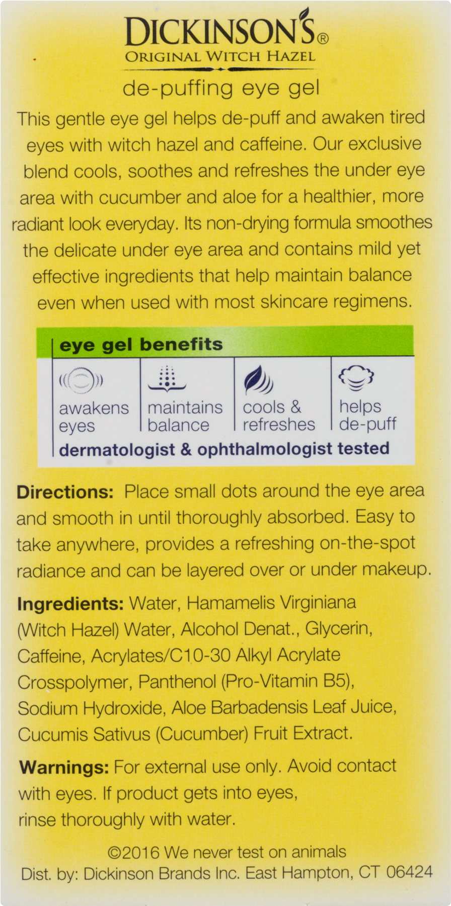Dickinson's Original Witch Hazel De-puffing Eye Gel, - Dickinsons Dickinsons Original Witch Hazel Oil Controlling (1800x1800), Png Download