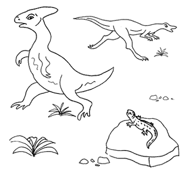 A Hadrosaur And Compsognathus Run Away - Compsognathus (440x357), Png Download