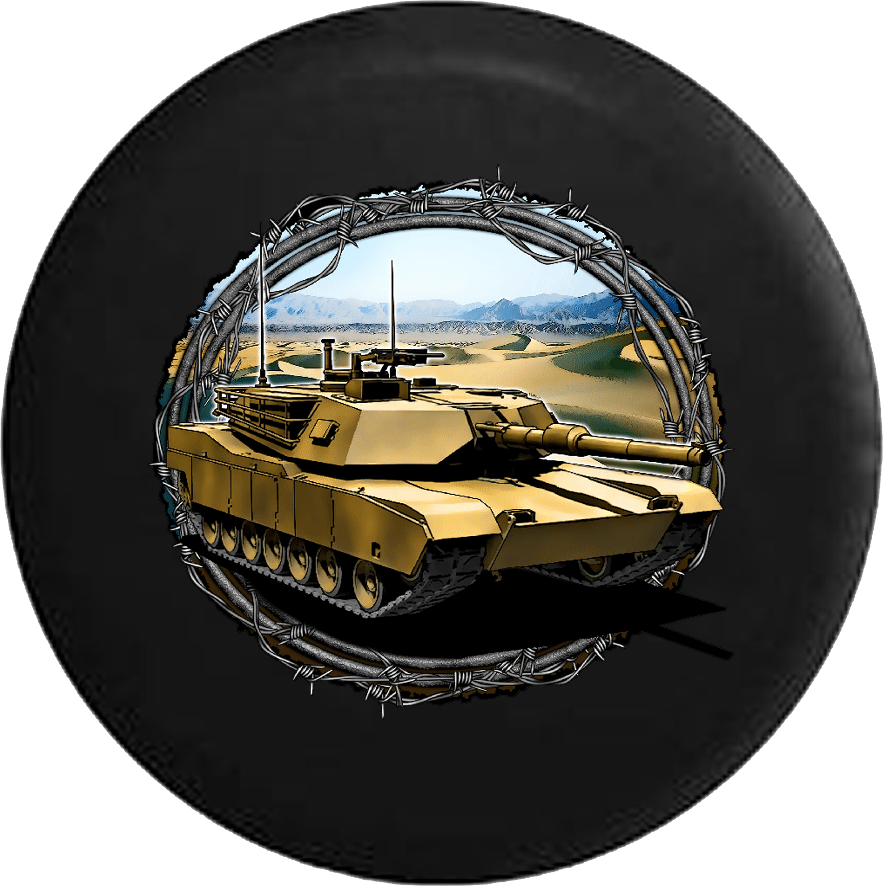 Barbed Wire Around Us Military Abrams Tank Desert Rv - Tirecoverpro Barbed Wire Around Us Military M1a2 Abrams (1721x1725), Png Download