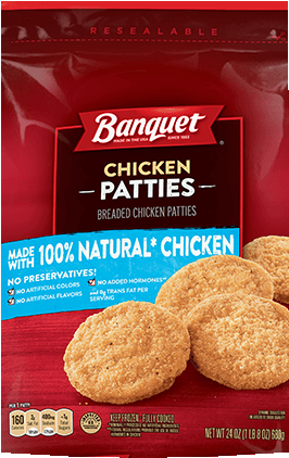 Original Chicken Patties - Banquet Chicken Nuggets & Fries - 4.85 Oz Box (500x500), Png Download