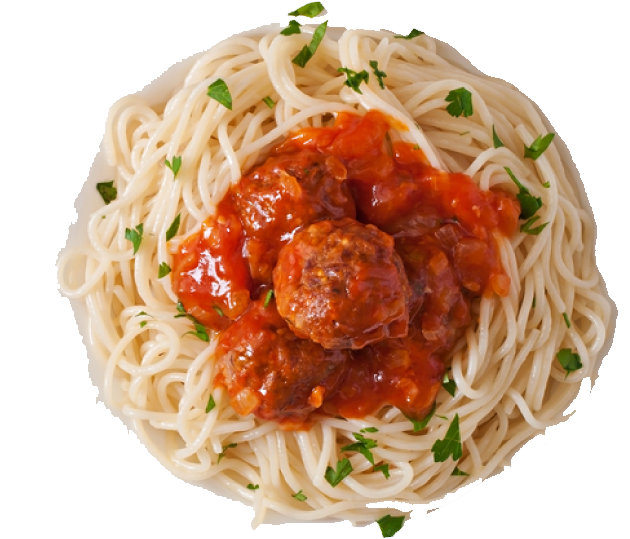 Spaghetti Bolognese - Pasta With Meatballs From Top View (725x721), Png Download