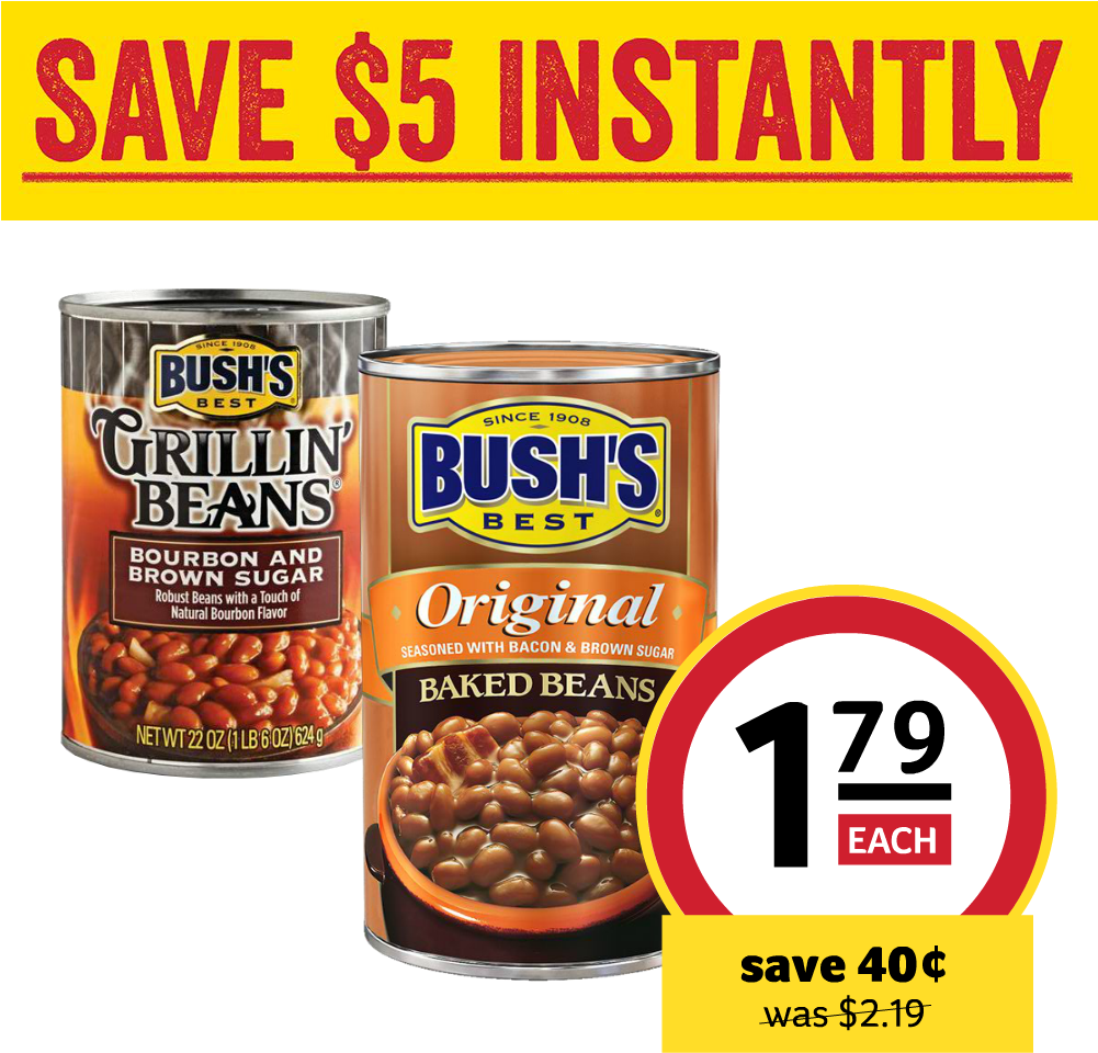Get More Out Of Your Shopping By Saving $5 Instantly - Bushs Bourbon And Brown Sugar Grillin Beans (1000x1000), Png Download