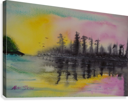 Dark Forest Reflections - Painting (429x339), Png Download