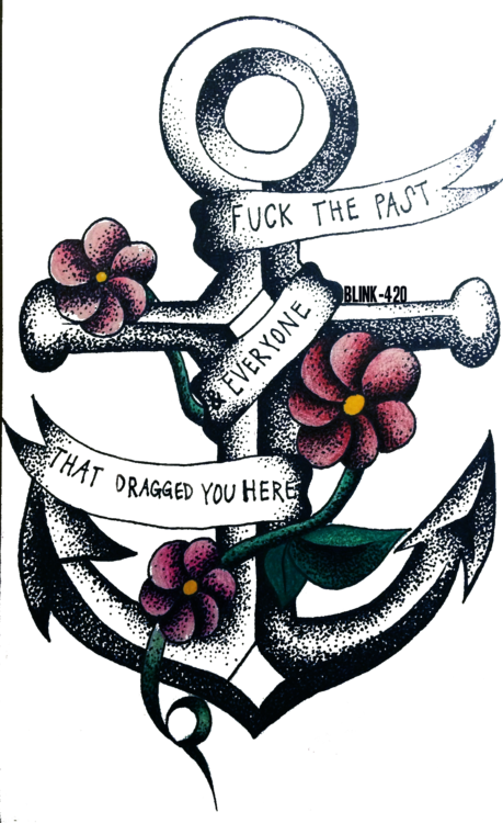 Anchor Tattoos Png Transparent Images - Anchor Drawing With Flowers (459x750), Png Download