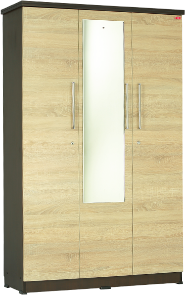 Standard 3 Shutter Wardrobe With Glass - Cupboard (900x600), Png Download