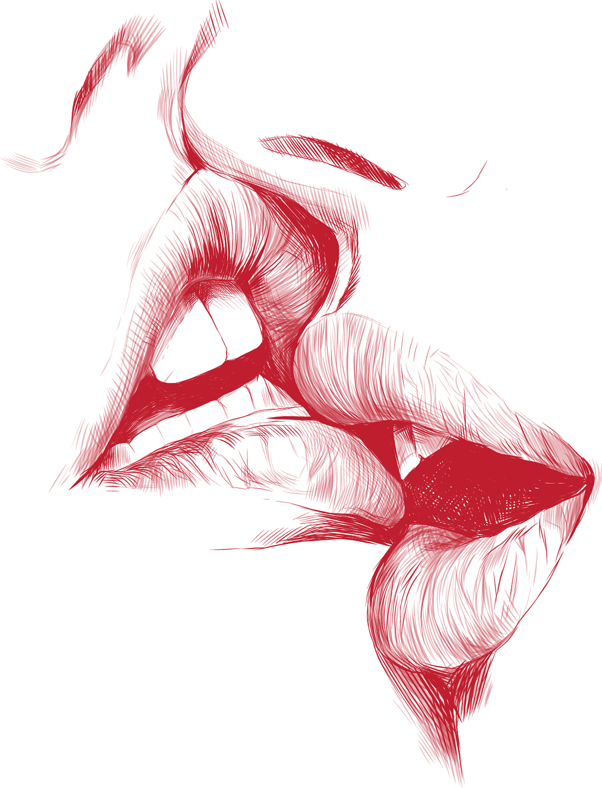 Two Lips Kissing Drawing (1200x1572), Png Download